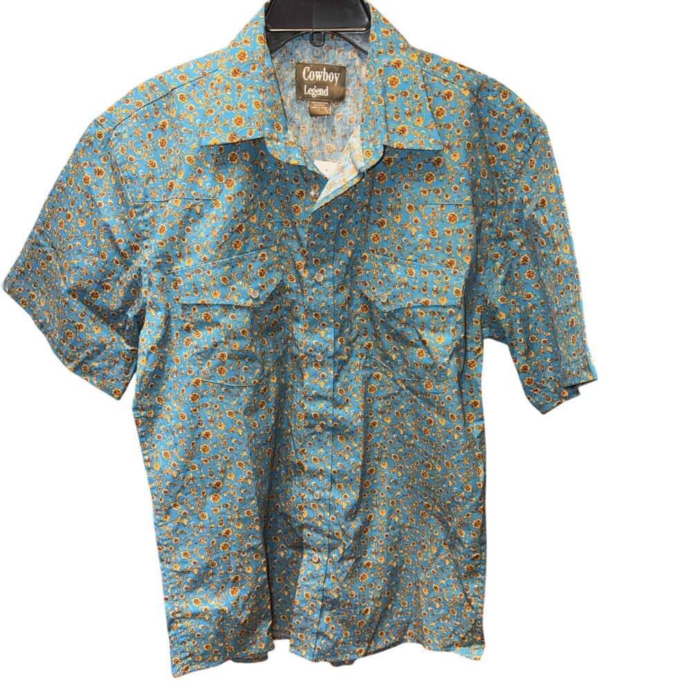 Cowboy Legend Mens Pearl Snap Shirt Large Turquoise Yellow Brown New W Tags NWT